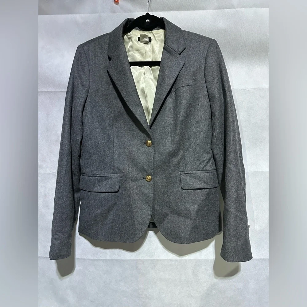 J CREW Schoolboy Blazer Womens 10 Gray Gold 2-Button Wool Jacket Preppy Academia